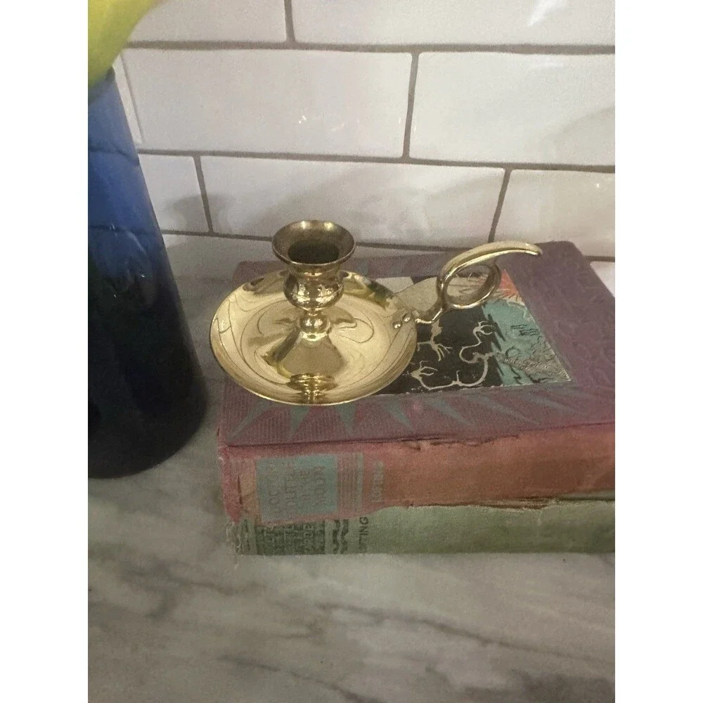Vintage Solid Brass Chamberstick Candlestick Holder Traditional Home Cottage